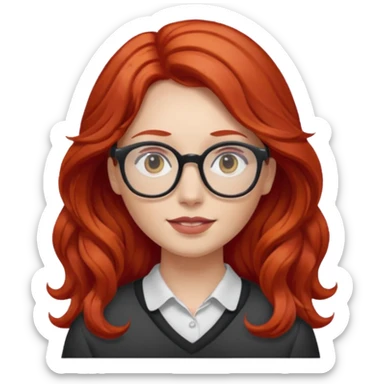 Peli roja rojo fuerte , con lentes pelo ondulado largo sticker