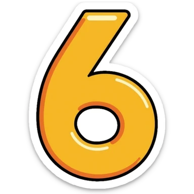 Number 6 on a yellow volumetric background sticker