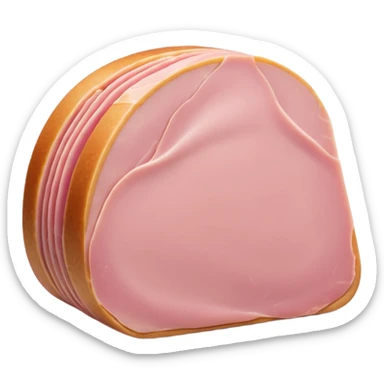 turkey ham, thin curved slices, pale pink, smooth uniform, clean edges, moist, lean, delicately folded, soft translucent, no fat marbling, no bread, cheese, packaging, or faces, clean 3D, soft shadows, transparent background, emoji scale sticker