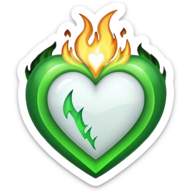 White heart twitch green flames on the background sticker