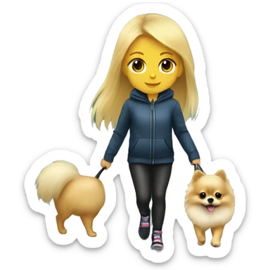 Blonde girl walking tiny pomeranian under the rain sticker