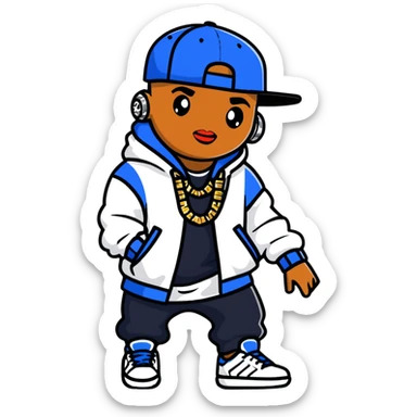 hip-hop rapper with bling, baggy clothes, and stylish sneakers sticker