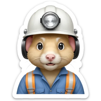 a mole rat, white helmet, headlamp, worker cloth sticker