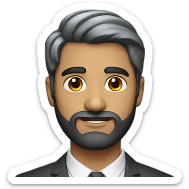 Modern Indian man with wavy short black hair, modern haircut, wearing suit, black short beard sticker