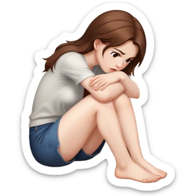 angry woman with brown hair sitting in profile on a floor hugging her knees avoiding conversation  sticker