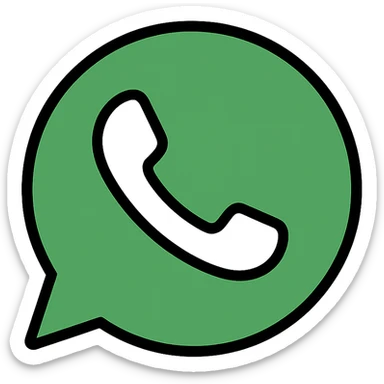 circular WhatsApp logo, flat design, green background, white phone symbol sticker