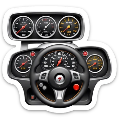 An icon showing a racing game interface, inspired by Grand Turismo. The design features a garage with a selection of high-performance cars, along with race track visuals in the background. Speedometer, lap timer, and other HUD elements add to the excitement. Transparent background sticker