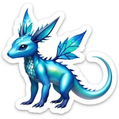 Colorful Iridescent Exotic Salandit-Aurorus-Glaceon-Fakémon-hybrid-creature (full body)  sticker