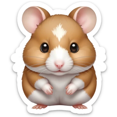 Cinematic Noble Brown and White Banded Hamster Portrait Emoji, Poised and regal, with a tiny, compact build and a uniquely patterned fur of warm brown and crisp white bands, deep-set soulful dark eyes, Simplified yet sharp and sophisticated features, highly detailed, glowing with a soft, dignified glow, high shine, intelligent and charming, stylized with an air of distinctive elegance, focused and attentive, soft glowing outline, capturing the essence of a watchful and confident rodent, so majestic it feels as though it could scurry out of the screen with effortless authority! sticker