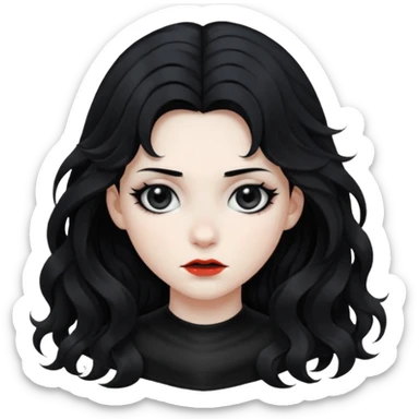 Crea una ragazza con stile black metal, capelli neri mossi dalle spalle e occhi bianchi sticker