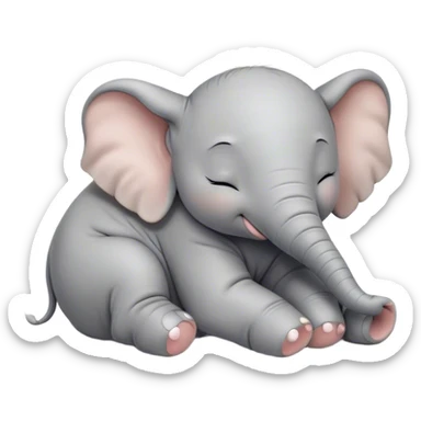 Meme-Worthy Cute Sleeping Baby Elephant Portrait Emoji, Head resting peacefully with a contented smile, showcasing a delightfully tiny build and a luxuriously soft gray hide, eyes shut in a serene, restful nap, Simplified yet hilariously adorable features, highly detailed, glowing with a soft, drowsy light, high shine, relaxed and utterly lovable, stylized with an air of playful laziness, bright and heartwarming, soft glowing outline, capturing the essence of a comically sleepy baby elephant, so meme-worthy it feels like it could instantly become the next viral sensation of adorable slumber! sticker