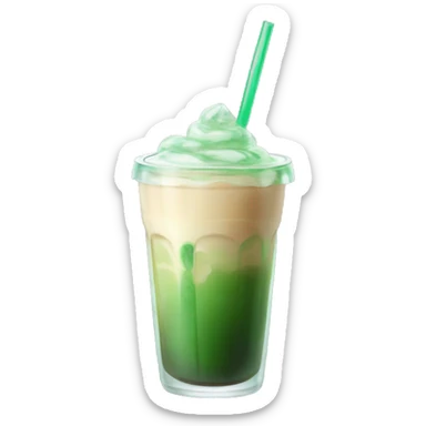 Ice latte with green syrup at the bottom in a transparent glass sticker