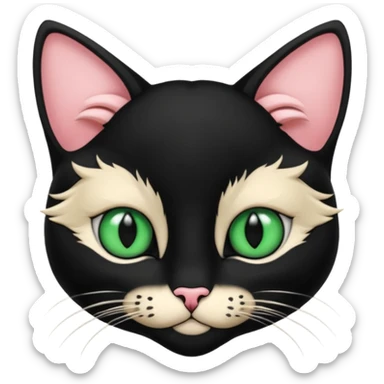 Chat noir et blanc avec des yeux verts et l' intérieur des oreilles roses sticker