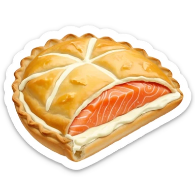 Karelian pasty with cream on top finnish with cream on top and salmon and lemon sticker