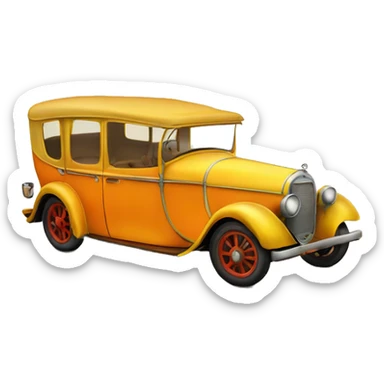 very old car resembling first ever car in yellow-orange color sticker
