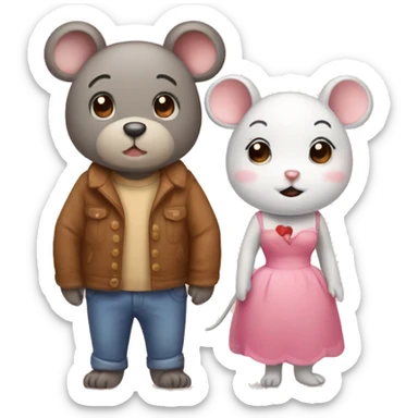 a sweet mouse and a sweet bear as a couple sticker