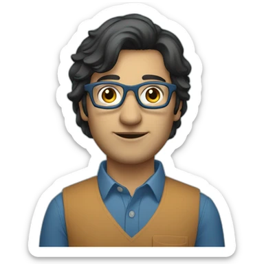 project manager dark hair glasses blue shirt sticker