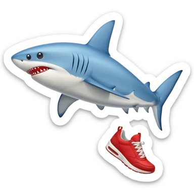 Blue shark with red sneakers and legs  sticker