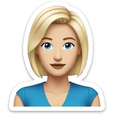 news anchor blonde medium length hair, blue eyes looking slightly to the left sticker