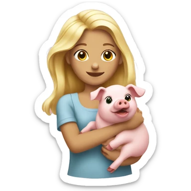 Blonde girl hold pig sticker