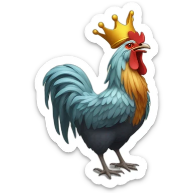 howling rooster with a crown on its head sticker