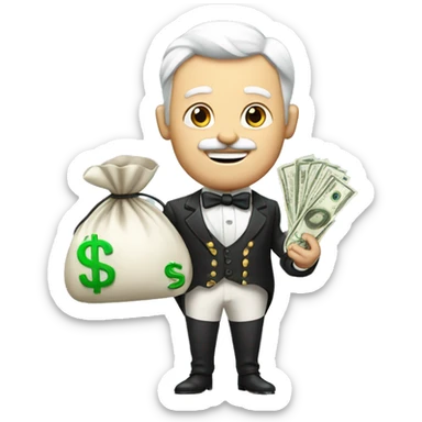 white aristocrat with money bag in his hands sticker