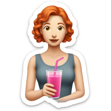redhead woman drinking a pink drink sticker