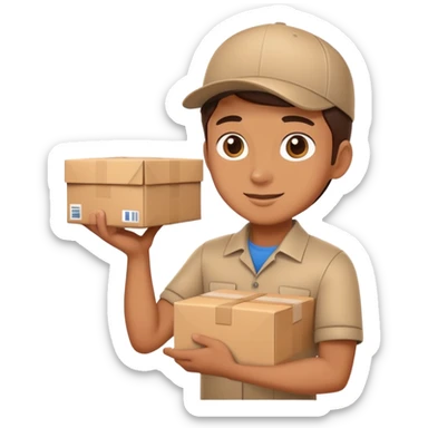 delivery person with package sticker