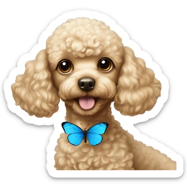 Blonde Toy poodle with blue butterfly  sticker