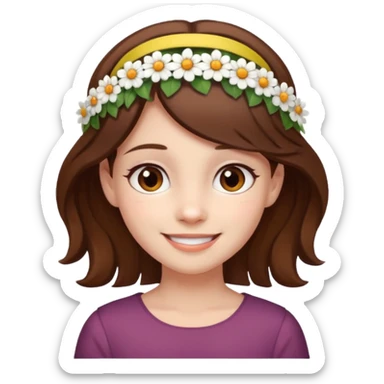 girl with white skin, brown hair, brown eyes, smiling sticker