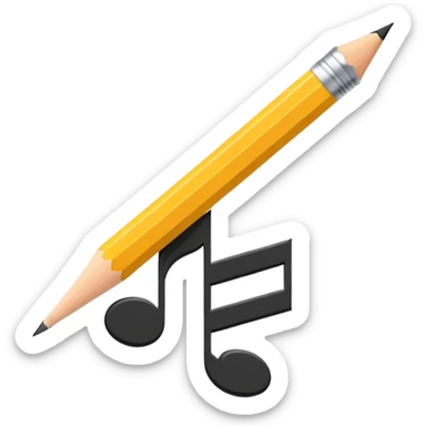 Minimalistic flat vector icon, iOS style, thin black contour on white background. Musical note with a pencil crossing it. Clean, no text, no shadows sticker