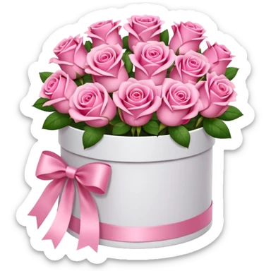 bouquet of pink 15 roses in a round white box sticker