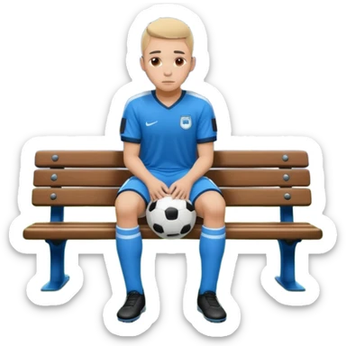 Lonely soccer player sitting on bench at night, head down, empty stadium, cold blue lighting, cinematic, emotional, realistic sticker