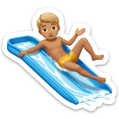 a boy that is sliding on his belly in ON his belly from a waterslide sticker