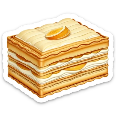 mille-feuille-cinematic-realistic-mille-feuille-dessert-emoji,-depicted-as-a-rectangular delicate-pastry-composed-of-two-crisp-layers-of-puff-pastry-with-a-rich-cream-filling,-rendered-with-intricate-textures-and-elegant,-soft-lighting. Please only show two layers only. sticker