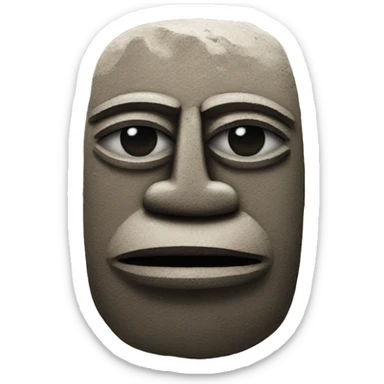 Stone idol from Easter Island with a poker face sticker