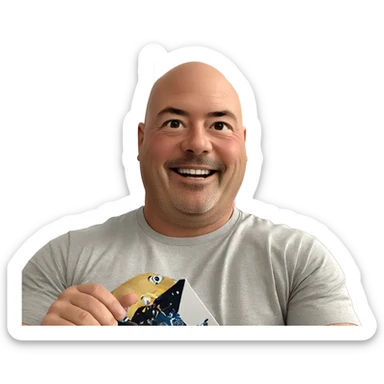 smiling bald guy in shirt sticker