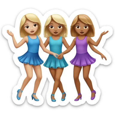 Emoji of 3 Girls dancing ONLY ONE with blonde hair, one tan skin with brown  hair ONLY ONE IS BLONDE sticker