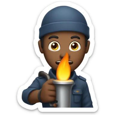 a guy holding torch in hand and scare sticker