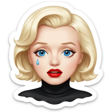 Marilyn Monroe (in black turtleneck)(blue eyes, red lips) (with the closed mouth and teeth not showing) is crying sticker