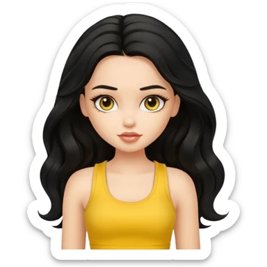 a pretty bratz girl with long wavy black hair in a yellow tank top sticker