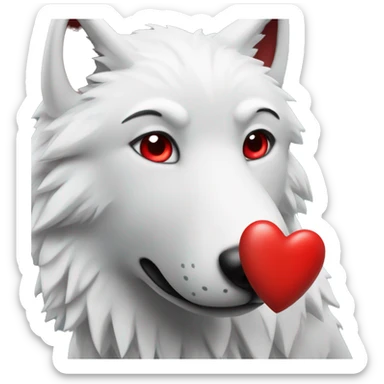 white wolf holing red heart sticker