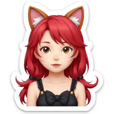 very cute anime cat-girl with cat ears, red blowing hair sticker