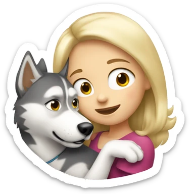 blonde girl hugging husky sticker