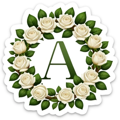 I love you initials A D in a wreath of white roses sticker