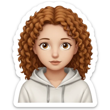 Una ragazza con una felpa semplice bianca,ha gli occhi marroni,i capelli marroni chiaro , c’è gli ha lunghi e ricci ma non troppo e ha le ciglia sticker