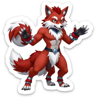 Shiny Red Anthro furry Lycanroc-Midnight-Form (full body) sticker