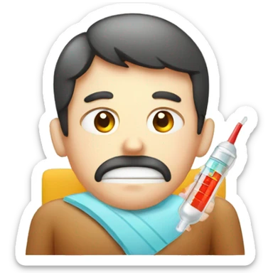 sick man, fever, thermometer with high temperature sticker
