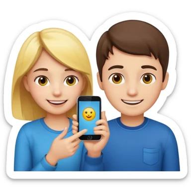 Make an emoji of a girl who is teaching a boy how to make emojis - girl is giving instructions and boy is on phone learning how to make emojis. sticker