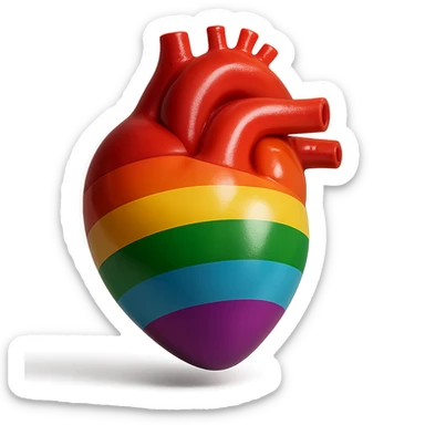 Make the 3D realistic pride heart appear floating with a subtle shadow below in a photorealistic style, no background. sticker
